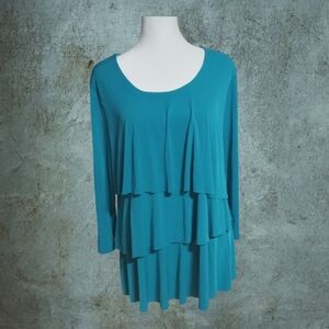 Tiered ruffled teal blouse